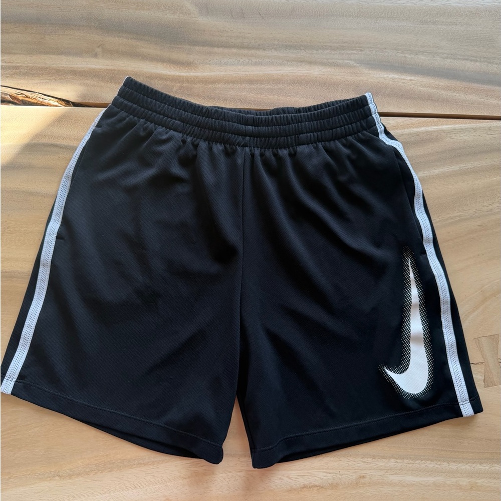 Nike Boy’s Dri-Fit Black Athletic Shorts with White Swoosh